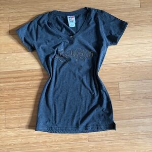 Vintage y2k Las Vegas rhinestone logo v-neck baby tee